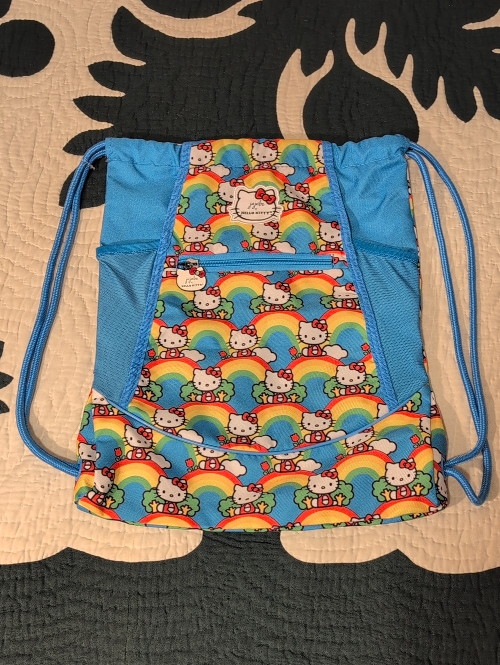 New Jujube X Hello Kitty Rainbow Drawstring Bag - Blue with Multicolor Print
